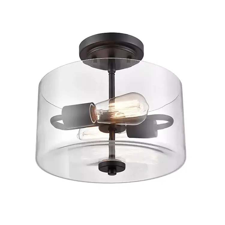 Kirklands Home Flush Mount Lighting|Matte Drum Semi-Flush Mount Light Black