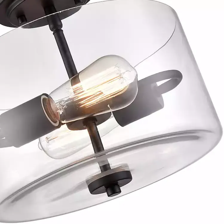 Kirklands Home Flush Mount Lighting|Matte Drum Semi-Flush Mount Light Black