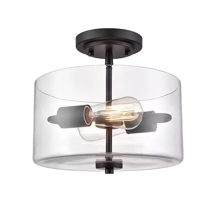 Kirklands Home Flush Mount Lighting|Matte Drum Semi-Flush Mount Light Black