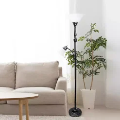 Kirklands Home Floor Lamps|Matte Bronze and White Reading Arm Torchiere Brown