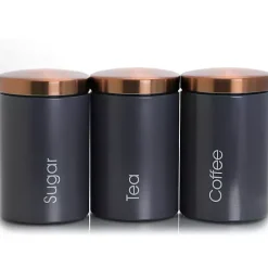 Kirklands Home Kitchen Storage|Matte and Copper 3-pc. Canister Set Gray
