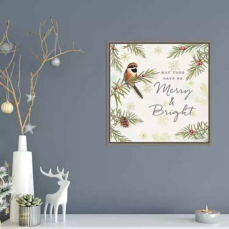 Sale Merry and Bright Framed Canvas Wall Plaque Christmas Art & Wall Decor