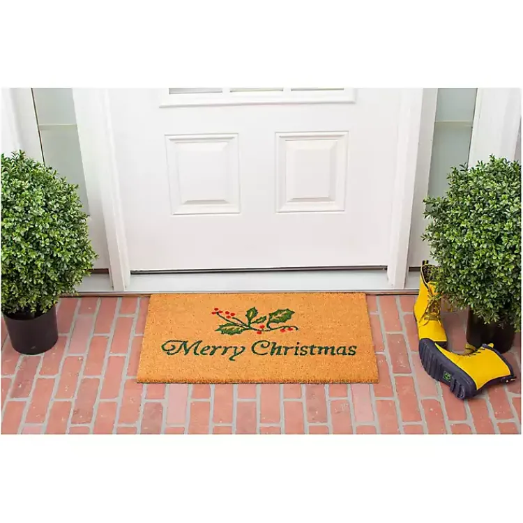 Discount Merry Christmas Holly Branch Doormat Outdoor Christmas Decorations