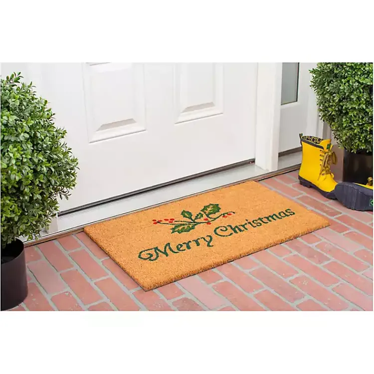 Discount Merry Christmas Holly Sprig Doormat Outdoor Christmas Decorations