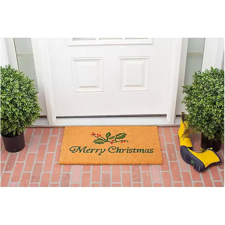 Discount Merry Christmas Holly Sprig Doormat Outdoor Christmas Decorations