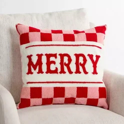 Sale Merry Pink Checkered Pillow Pillows