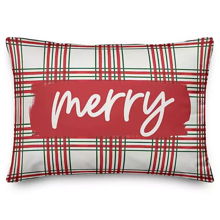 Sale Merry Plaid Lumbar Pillow Christmas Pillows