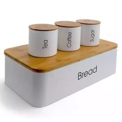 Kirklands Home Kitchen Storage|Metal and Bamboo Coffee Themed 4-pc. Containers White