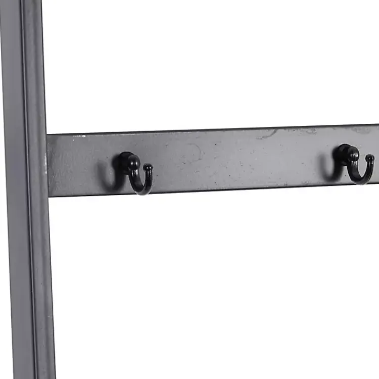 Hot Metal and Fir Wood Leaning Ladder with Hooks Decorative Accents