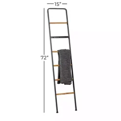 Hot Metal and Fir Wood Leaning Ladder with Hooks Decorative Accents