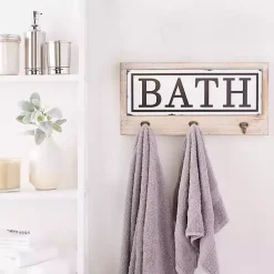 Kirklands Home Hooks|Metal and Wood Bath Sign with Hooks
