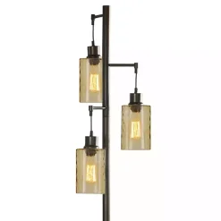 Kirklands Home Floor Lamps|Metal Robert Floor Lamp with Amber Glass Pendants Brown