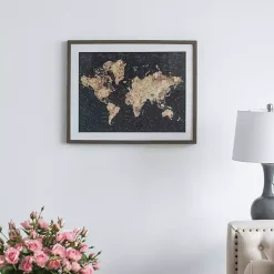 Kirklands Home Framed Art|Metallic Gold World Map Framed Art Print