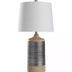 Kirklands Home Table Lamps|Metallic Silver Banded Table Lamp White