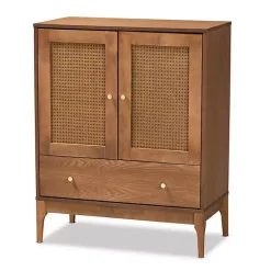 Kirklands Home Cabinets & Sideboards|Mid-Century Modern Rattan Walnut Cabinet Brown