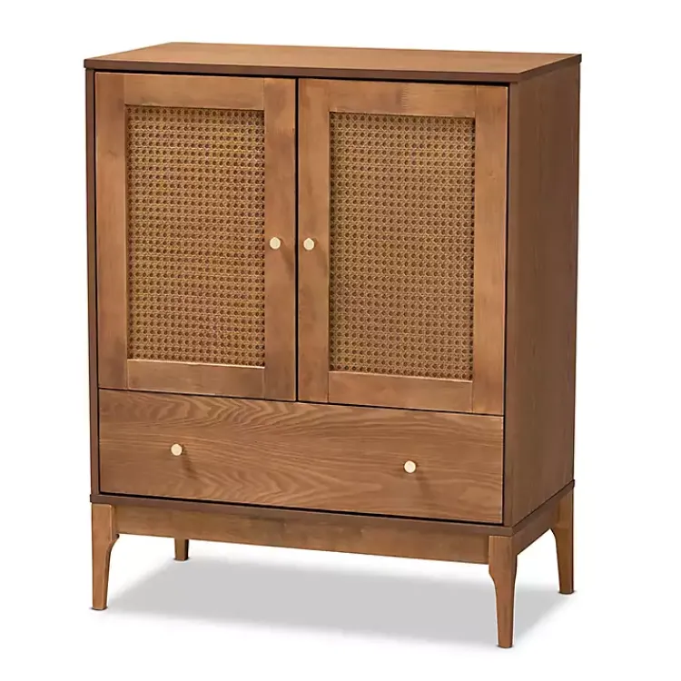 Kirklands Home Cabinets & Sideboards|Mid-Century Modern Rattan Walnut Cabinet Brown
