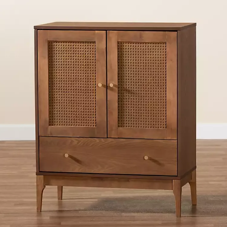 Kirklands Home Cabinets & Sideboards|Mid-Century Modern Rattan Walnut Cabinet Brown