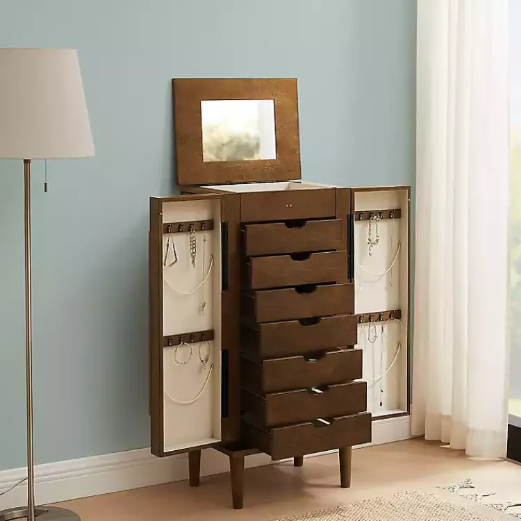 Kirklands Home Armoires|Mid-Century Modern Walnut Jewelry Armoire Brown