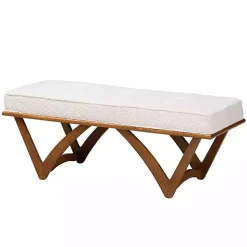 Kirklands Home Benches & Ottomans|Mid-Century Modern Boucle Angled Bench White