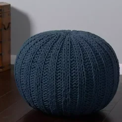 New Midnight Cable Knit Pouf Poufs & Floor Cushions