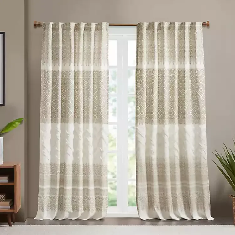 Kirklands Home Curtains & Drapes|Mila Horizontal Stripe Curtain Panel, 84 in. Tan