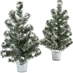 Discount Mini Pine Trees in Tin Planters, Set of 2 Christmas Arrangements & Garland