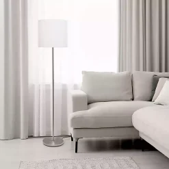 Kirklands Home Floor Lamps|Minimal Brushed Nickel Stem Floor Lamp White