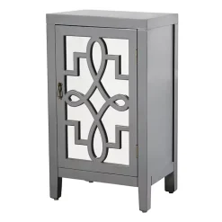 Kirklands Home Cabinets & Sideboards|Mirrored 1-Door Cabinet with Overlay Pattern Gray