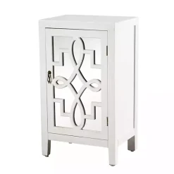 Kirklands Home Cabinets & Sideboards|Mirrored 1-Door Cabinet with Overlay Pattern White