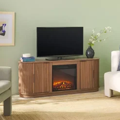 Kirklands Home Tv Stands & Media Consoles|Mocha Reeded Fireplace Media Cabinet Brown