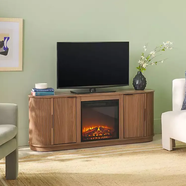 Kirklands Home Tv Stands & Media Consoles|Mocha Reeded Fireplace Media Cabinet Brown