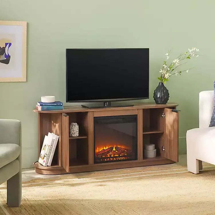 Kirklands Home Tv Stands & Media Consoles|Mocha Reeded Fireplace Media Cabinet Brown