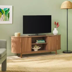 Kirklands Home Tv Stands & Media Consoles|Mocha Wood Reeded Oval TV Stand Brown
