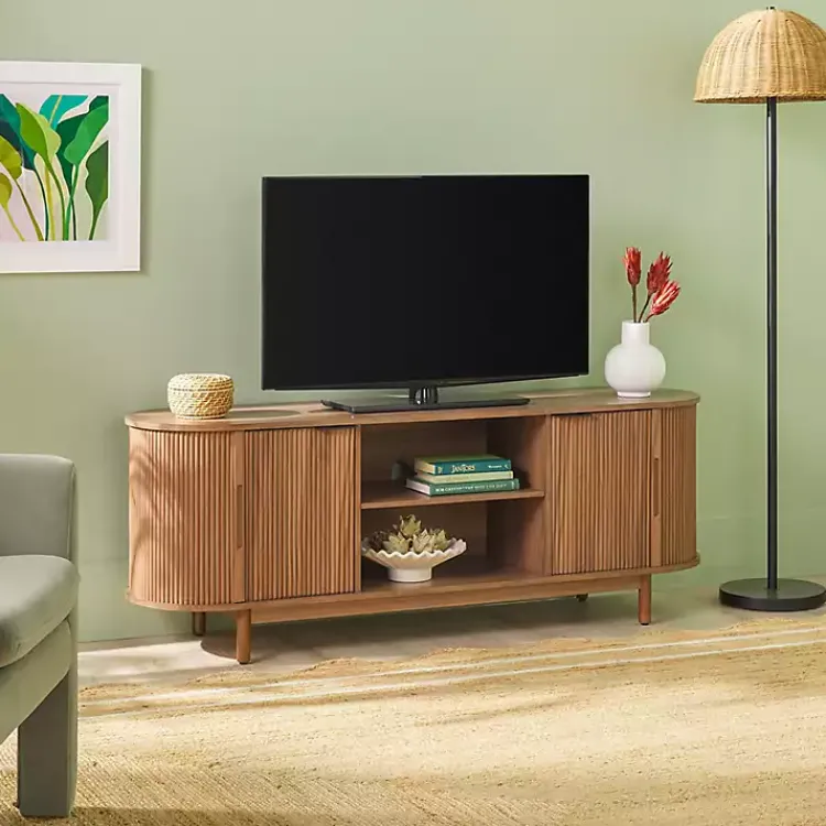 Kirklands Home Tv Stands & Media Consoles|Mocha Wood Reeded Oval TV Stand Brown