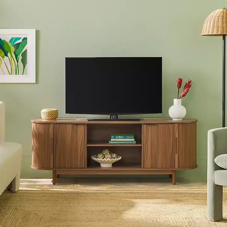 Kirklands Home Tv Stands & Media Consoles|Mocha Wood Reeded Oval TV Stand Brown