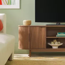 Kirklands Home Tv Stands & Media Consoles|Mocha Wood Reeded Oval TV Stand Brown