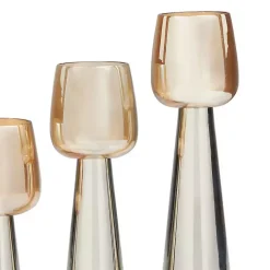 Modern Silver Base Glass 3-pc. Candle Holder Set Candle Holders