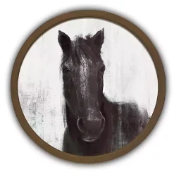 Kirklands Home Framed Art|Moody Horse Round Brown Framed Art Print