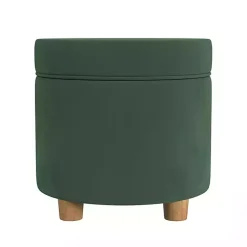 Kirklands Home Benches & Ottomans|Moss Round Velvet Storage Ottoman Green