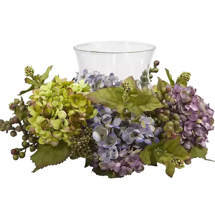 Online Multicolor Hydrangea and Berry Candle Centerpiece Arrangements & Greenery