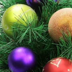 New Multicolored Ornaments and Pine Wreath Christmas Wreaths