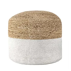 Best Natural and White Neely Jute Braided Pouf Poufs & Floor Cushions