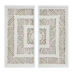 Kirklands Home Framed Art|Natural Geometric Rice Paper Framed Art, Set of 2 Tan