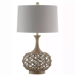 Kirklands Home Table Lamps|Natural Hemp Rope Coastal Table Lamp White