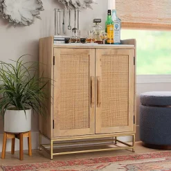 Kirklands Home Cabinets & Sideboards|Natural Marble Rattan Front Bar Cabinet