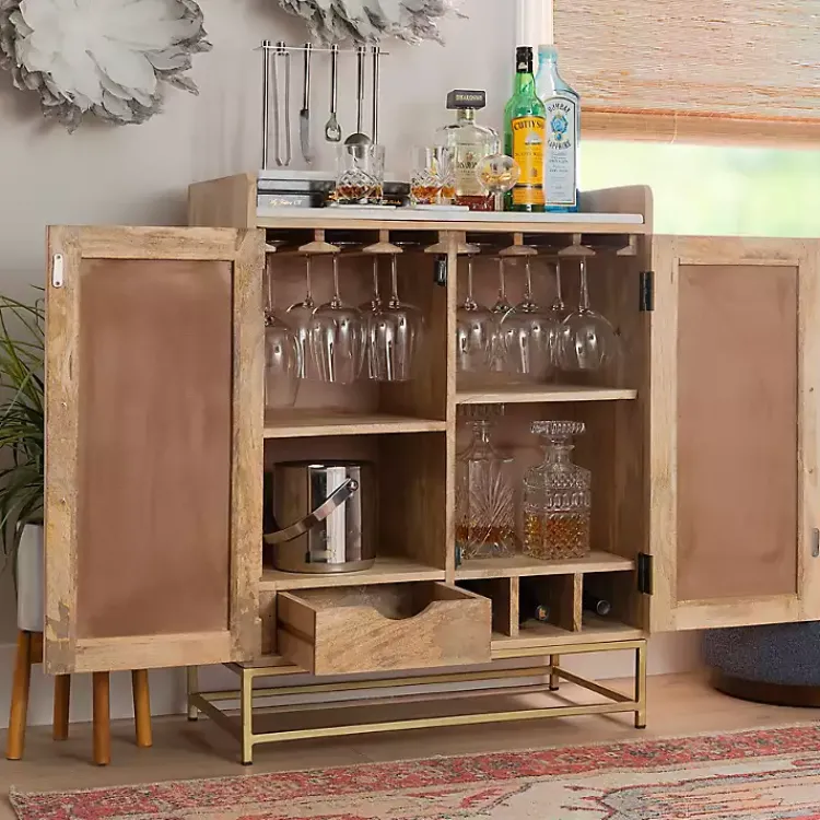 Kirklands Home Cabinets & Sideboards|Natural Marble Rattan Front Bar Cabinet
