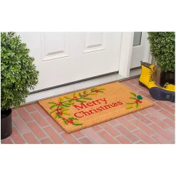 Outlet Natural Merry Christmas Holly Coir Doormat Outdoor Christmas Decorations