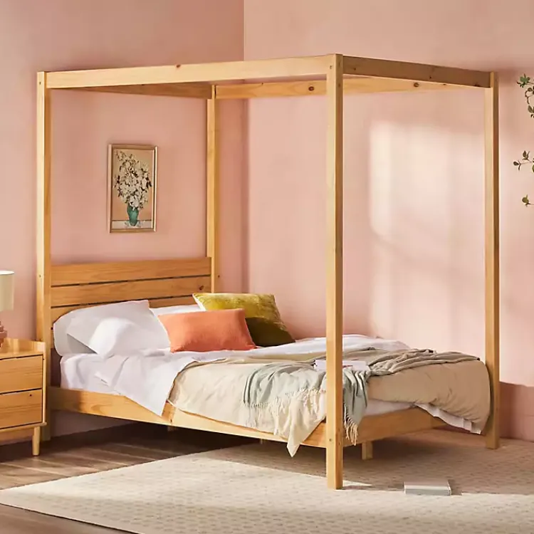 Kirklands Home Beds & Headboards|Natural Pine Canopy Full Bed Tan