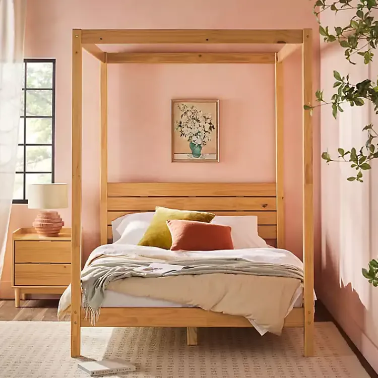 Kirklands Home Beds & Headboards|Natural Pine Canopy Full Bed Tan