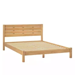 Kirklands Home Beds & Headboards|Natural Pine Wood Slatted Headboard Queen Bed Tan